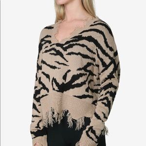 Polly & Esther Animal Print Destructed Sweater